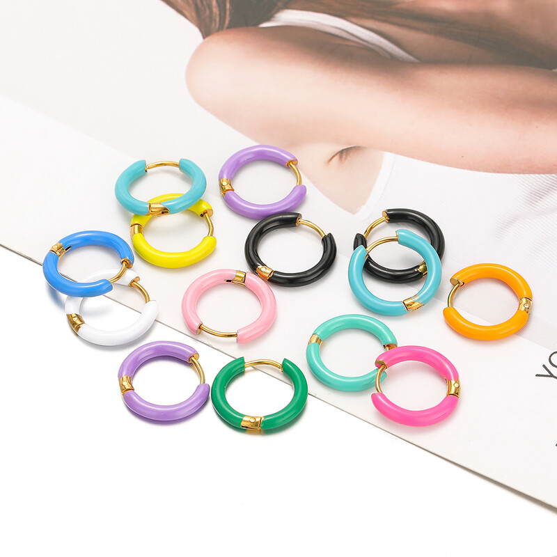 1 pereche de cercei din oțel inoxidabil pentru femei, de culoare bomboană, emailați, cercei de vară dulce, cercei, setări, bijuterii