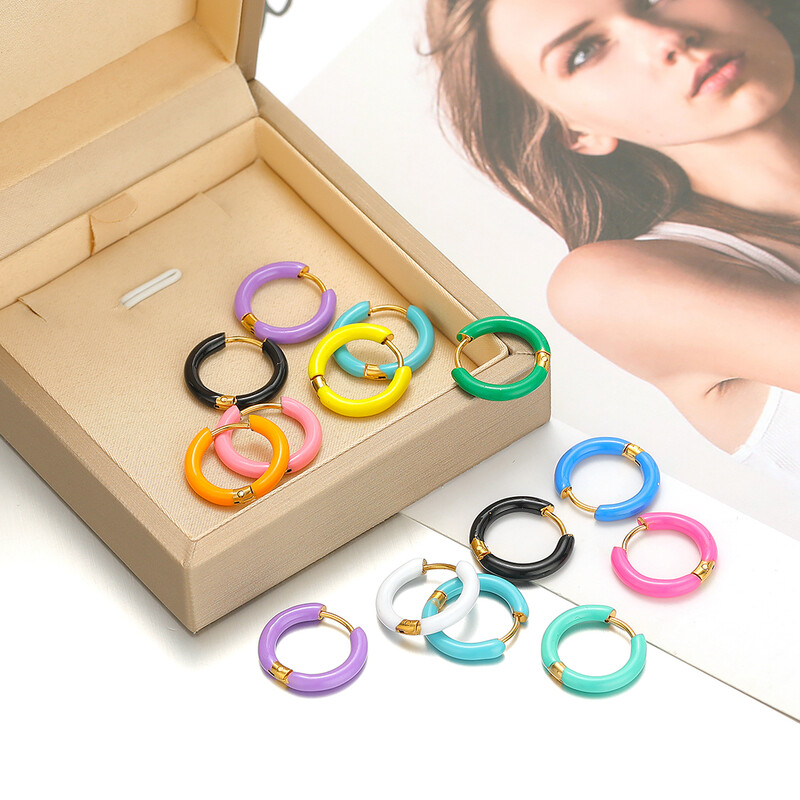 1 pereche de cercei din oțel inoxidabil pentru femei, de culoare bomboană, emailați, cercei de vară dulce, cercei, setări, bijuterii