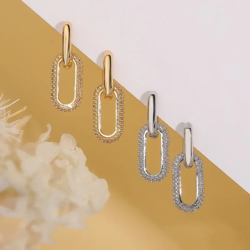 Cercei cu picătură cu design cu dublă buclă retro, cercei cu cerc rotunzi, geometrici, de culoare aurie, pentru femei, fete, bijuterii de modă punk hip hop