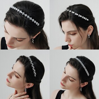 SLBRIDAL Trendy Charm Popular Crystal Rhinestone Zircon Women Girls Tiara Headband Queen Party CZ Hair Sticker Бижута за коса