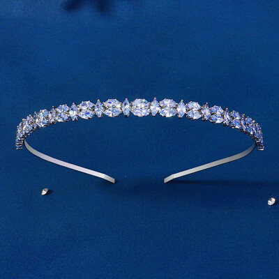 SLBRIDAL Μοντέρνο γούρι Δημοφιλές κρύσταλλο στρας Ζιργκόν Γυναικεία κορίτσια Tiara Headband Queen Party CZ Αυτοκόλλητο μαλλιών Κοσμήματα μαλλιών