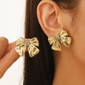 1 pereche de cercei cu arc din oțel inoxidabil, cu fundă, cu fundă, pentru femei, fete, placate cu aur de 18K, drăguț, set de bijuterii, piercing, cadou