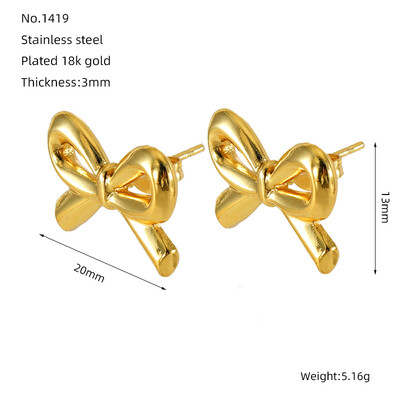 1 pereche de cercei cu arc din oțel inoxidabil, cu fundă, cu fundă, pentru femei, fete, placate cu aur de 18K, drăguț, set de bijuterii, piercing, cadou