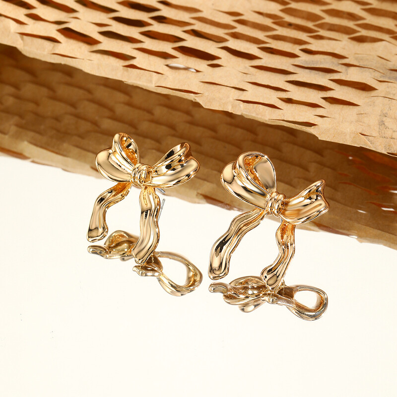 1 pereche de cercei cu arc din oțel inoxidabil, cu fundă, cu fundă, pentru femei, fete, placate cu aur de 18K, drăguț, set de bijuterii, piercing, cadou