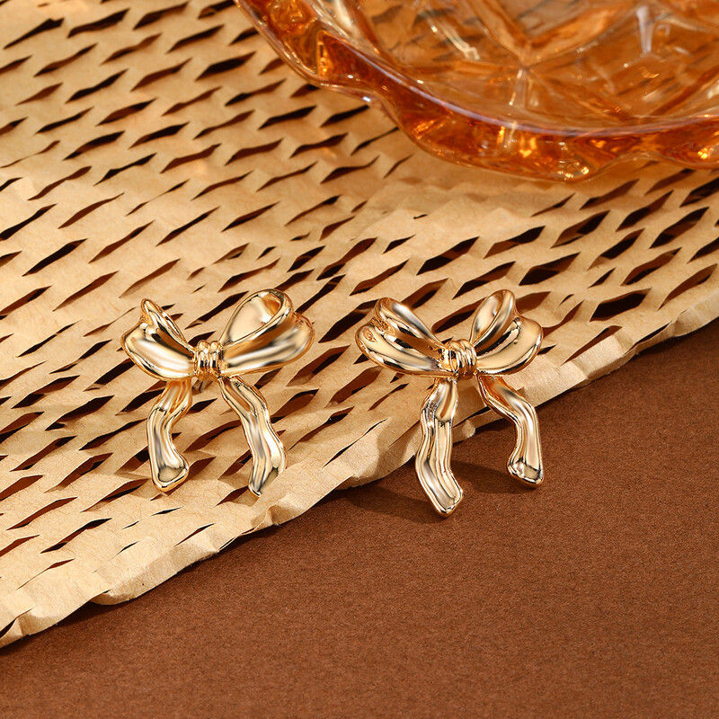 1 pereche de cercei cu arc din oțel inoxidabil, cu fundă, cu fundă, pentru femei, fete, placate cu aur de 18K, drăguț, set de bijuterii, piercing, cadou