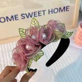 Szimulált gyöngyvirágos fejpánt nőknek divat zöld levelű növény virágos fesztiválparti dekoratív hajpánt ékköves kiegészítők