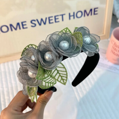 Szimulált gyöngyvirágos fejpánt nőknek divat zöld levelű növény virágos fesztiválparti dekoratív hajpánt ékköves kiegészítők