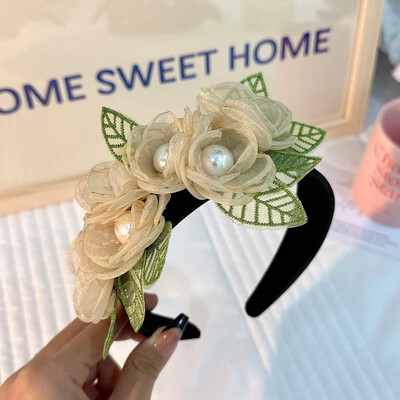 Szimulált gyöngyvirágos fejpánt nőknek divat zöld levelű növény virágos fesztiválparti dekoratív hajpánt ékköves kiegészítők
