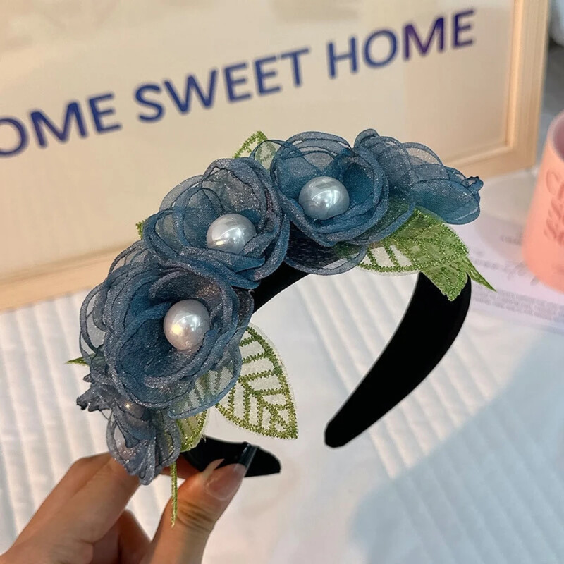 Szimulált gyöngyvirágos fejpánt nőknek divat zöld levelű növény virágos fesztiválparti dekoratív hajpánt ékköves kiegészítők