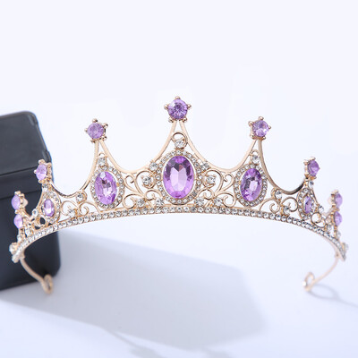 DIEZI Prabangus Elegant Purple Rose Red Crystal Crown plaukų aksesuarai Tiara Moterų vakarėlis Kalnų krištolas nuotakos karūnėlė Nauji plaukų papuošalai