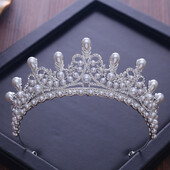 Tiare și coroane de lux CZ Pearl Princess Pageant logodna nunta accesorii de păr pentru bijuterii de mireasă coroană de cristal strălucitor
