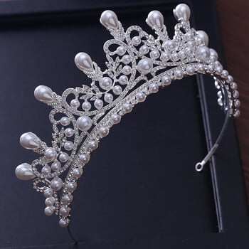 Tiaras And Crowns Luxury CZ Pearl Princess Pageant Αρραβώνας γάμου Αξεσουάρ μαλλιών για νυφικά κοσμήματα Shine Crystal Crown