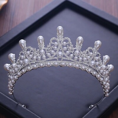 Tiare și coroane de lux CZ Pearl Princess Pageant logodna nunta accesorii de păr pentru bijuterii de mireasă coroană de cristal strălucitor