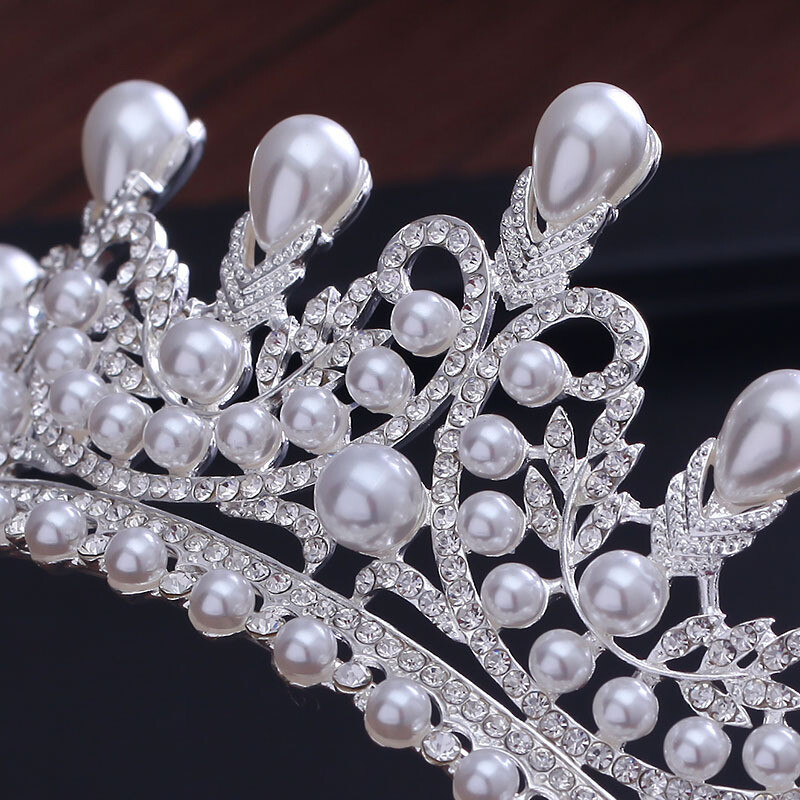 Tiare și coroane de lux CZ Pearl Princess Pageant logodna nunta accesorii de păr pentru bijuterii de mireasă coroană de cristal strălucitor