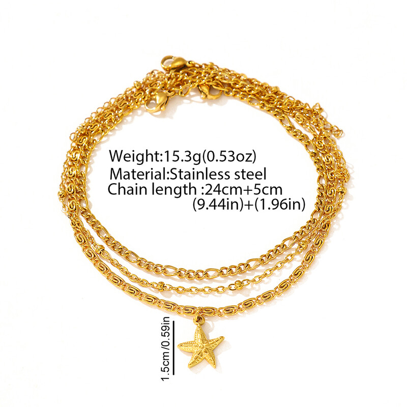 Rozsdamentes acél bokalánc, tengeri csillag hármas egymásra rakható lánc könnyű luxus divat elegáns női bokalánc ékszer parti napi mérkőzés