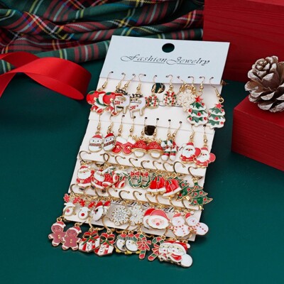 10/20/40 τμχ Νέο χριστουγεννιάτικο σετ Cross border Hot Selling Cartoon Dripping Oil Elk Santa Claus Χριστουγεννιάτικο δέντρο σκουλαρίκια για γυναίκες