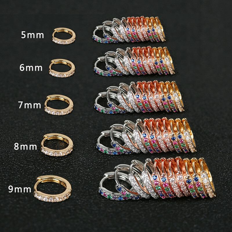 2 buc. Cercei Minimal Hoops din oțel inoxidabil pentru femei 5mm 6mm 7mm 8mm 9mm Huggie Hoops mini Cercei multicolori curcubeu CZ