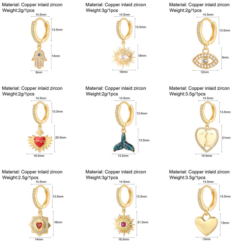 Cute Heart Turkish Evil Eye Hoop σκουλαρίκια για γυναίκες Χρυσό χρώμα New In Ear Dange Κοσμήματα Ζιργκόν Κορεατική Μόδα Υψηλής Ποιότητας