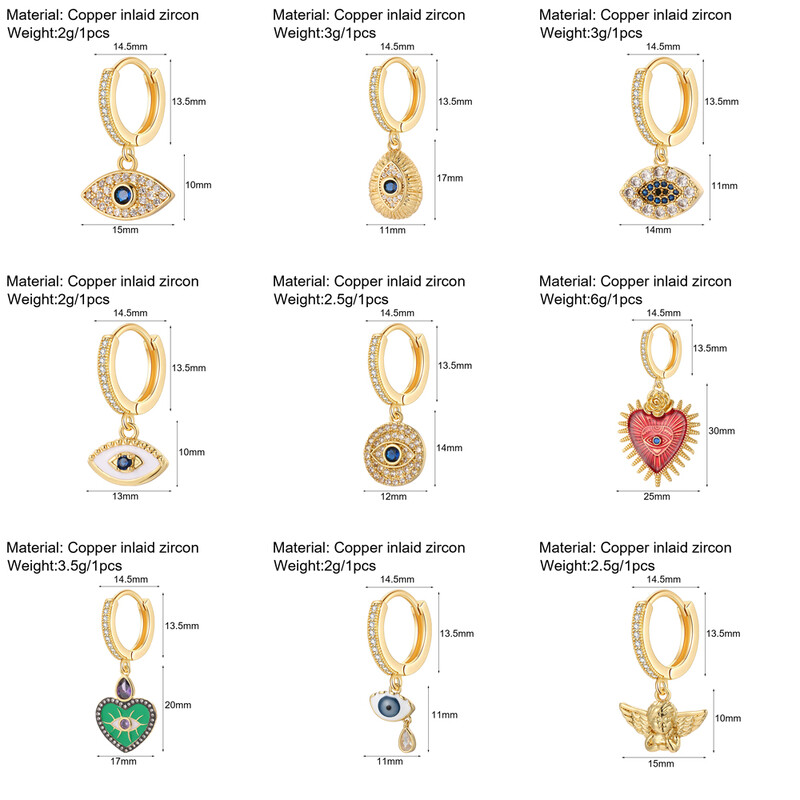 Cute Heart Turkish Evil Eye Hoop σκουλαρίκια για γυναίκες Χρυσό χρώμα New In Ear Dange Κοσμήματα Ζιργκόν Κορεατική Μόδα Υψηλής Ποιότητας