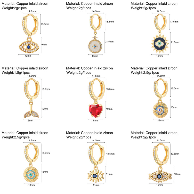 Cute Heart Turkish Evil Eye Hoop σκουλαρίκια για γυναίκες Χρυσό χρώμα New In Ear Dange Κοσμήματα Ζιργκόν Κορεατική Μόδα Υψηλής Ποιότητας