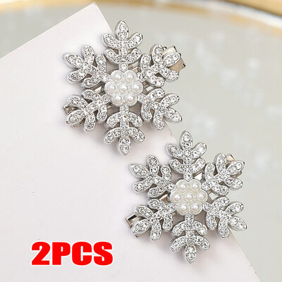 Snaigės krištoliniai plaukų segtukai Korėjos moterų spindinčios perlų gėlės plaukų segtukai Barrette mergaičių vestuvės Išskirtiniai galvos apdangalai plaukams papuošalai