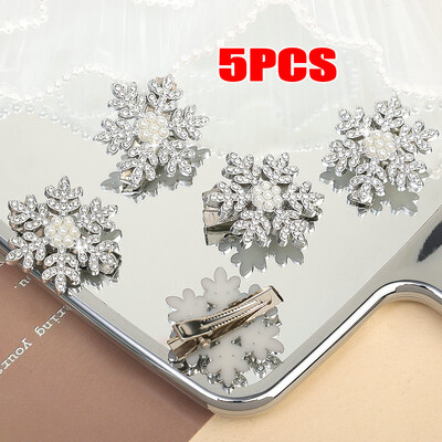 Snaigės krištoliniai plaukų segtukai Korėjos moterų spindinčios perlų gėlės plaukų segtukai Barrette mergaičių vestuvės Išskirtiniai galvos apdangalai plaukams papuošalai