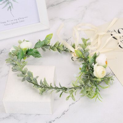 Coroană hawaiană de modă pentru femei, pentru mireasă, pentru domnișoară de onoare, cu flori, bentiță pentru păr, cu frunze verzi, pentru fete, ornament de coroană florală