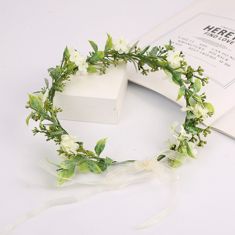 Coroană hawaiană de modă pentru femei, pentru mireasă, pentru domnișoară de onoare, cu flori, bentiță pentru păr, cu frunze verzi, pentru fete, ornament de coroană florală