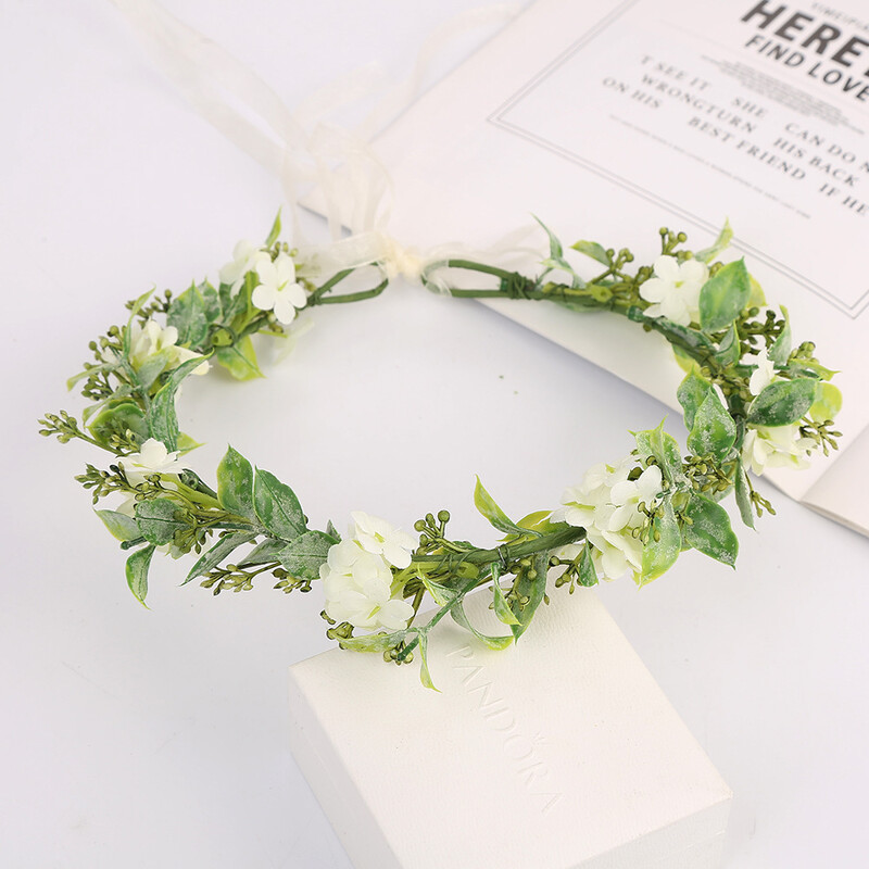 Coroană hawaiană de modă pentru femei, pentru mireasă, pentru domnișoară de onoare, cu flori, bentiță pentru păr, cu frunze verzi, pentru fete, ornament de coroană florală