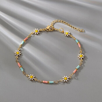 Boho Colorful Seed Bead Daisy Flower Anklet για γυναίκες κορίτσια, Χειροποίητη αλυσίδα ποδιών λουλουδιών Summer Beach Jewelry Δώρο για φίλη