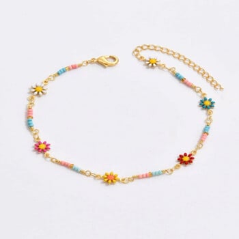 Boho Colorful Seed Bead Daisy Flower Anklet για γυναίκες κορίτσια, Χειροποίητη αλυσίδα ποδιών λουλουδιών Summer Beach Jewelry Δώρο για φίλη