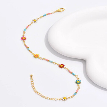 Boho Colorful Seed Bead Daisy Flower Anklet για γυναίκες κορίτσια, Χειροποίητη αλυσίδα ποδιών λουλουδιών Summer Beach Jewelry Δώρο για φίλη