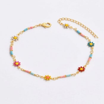 Boho Colorful Seed Bead Daisy Flower Anklet για γυναίκες κορίτσια, Χειροποίητη αλυσίδα ποδιών λουλουδιών Summer Beach Jewelry Δώρο για φίλη