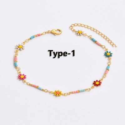 Boho colorat mărgele de semințe margaretă gleznă cu flori pentru femei fete, lanț pentru picioare de flori lucrate manual, cadou de bijuterii pentru plajă de vară pentru prietenă