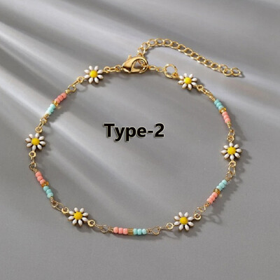 Boho colorat mărgele de semințe margaretă gleznă cu flori pentru femei fete, lanț pentru picioare de flori lucrate manual, cadou de bijuterii pentru plajă de vară pentru prietenă