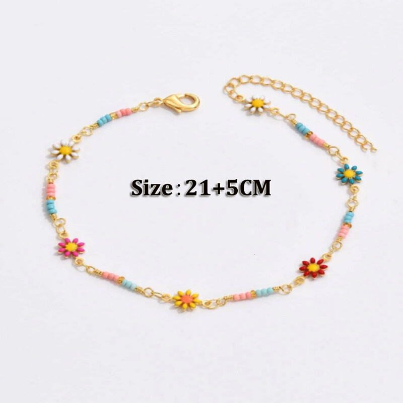 Boho colorat mărgele de semințe margaretă gleznă cu flori pentru femei fete, lanț pentru picioare de flori lucrate manual, cadou de bijuterii pentru plajă de vară pentru prietenă