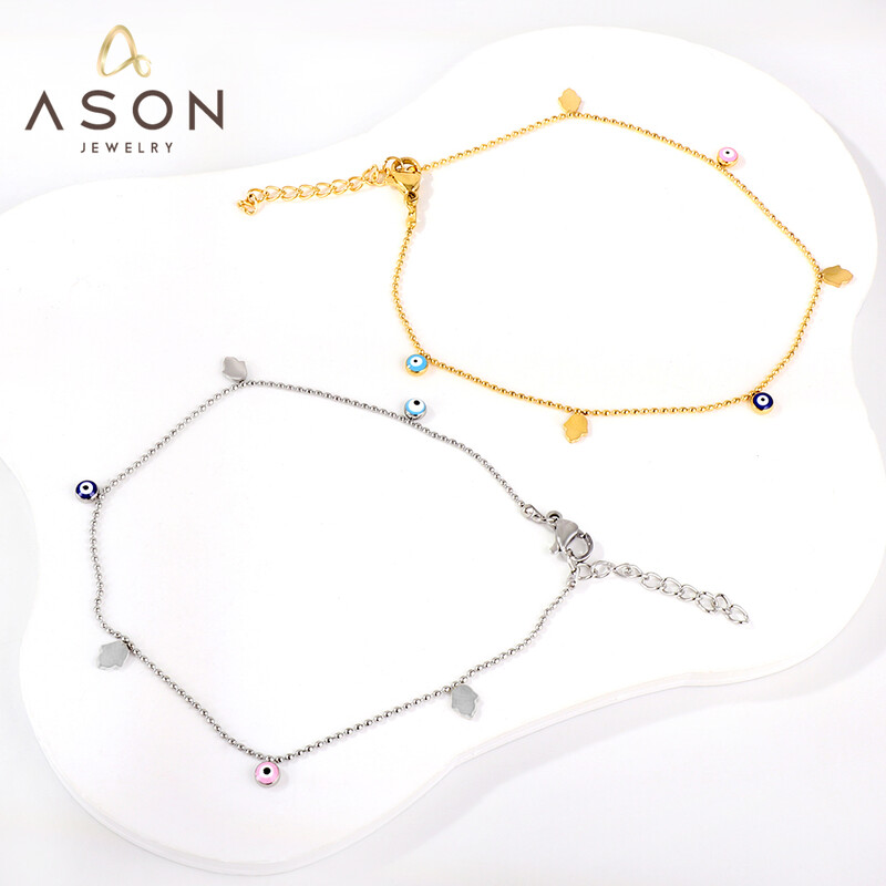 ASONSTEEL Turkey Blue Evil Cat Eyes bokalánc karkötő rozsdamentes acél varázslat gyöngyös láblánc bokalánc a lábon női strandékszer