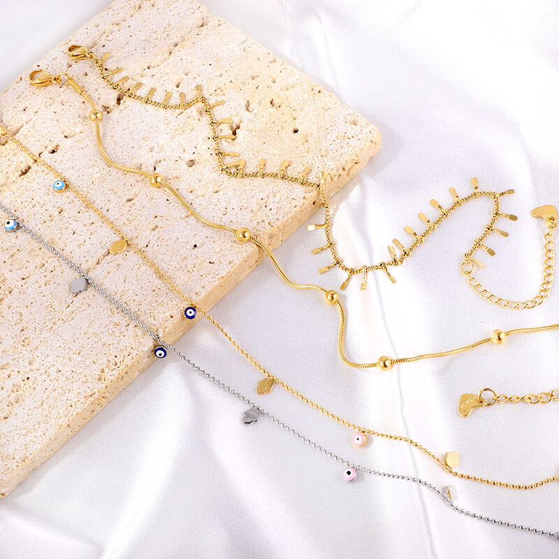 ASONSTEEL Turkey Blue Evil Cat Eyes bokalánc karkötő rozsdamentes acél varázslat gyöngyös láblánc bokalánc a lábon női strandékszer