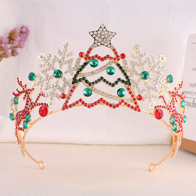Ziua de Crăciun Coroană Mireasă Coroană de cristal multicoloră Din aliaj metalic Tiara de nuntă Pentru petrecere Bijuterii Accesorii pentru păr de înaltă calitate