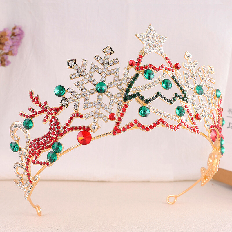 Ziua de Crăciun Coroană Mireasă Coroană de cristal multicoloră Din aliaj metalic Tiara de nuntă Pentru petrecere Bijuterii Accesorii pentru păr de înaltă calitate