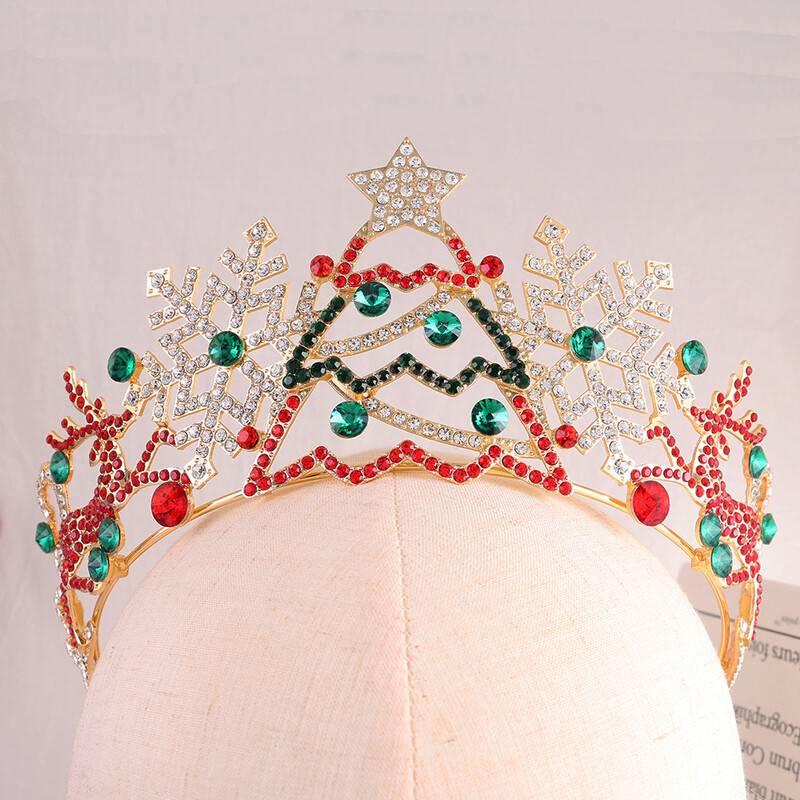 Ziua de Crăciun Coroană Mireasă Coroană de cristal multicoloră Din aliaj metalic Tiara de nuntă Pentru petrecere Bijuterii Accesorii pentru păr de înaltă calitate