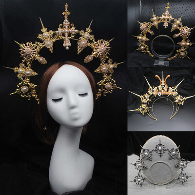 Vintage barokk Tiara Lolita Virgin Halo Crown peapael gooti vintage Cos Props Church Imeilus DIY materjalipakett