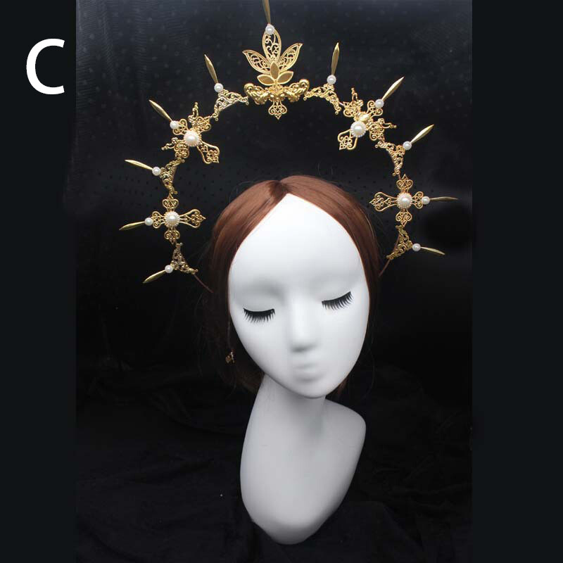 Tiara baroc de epocă Lolita Fecioară Halo Coroană Bandă Gotic Vintage Cos Props Biserică Pachet de materiale DIY superb