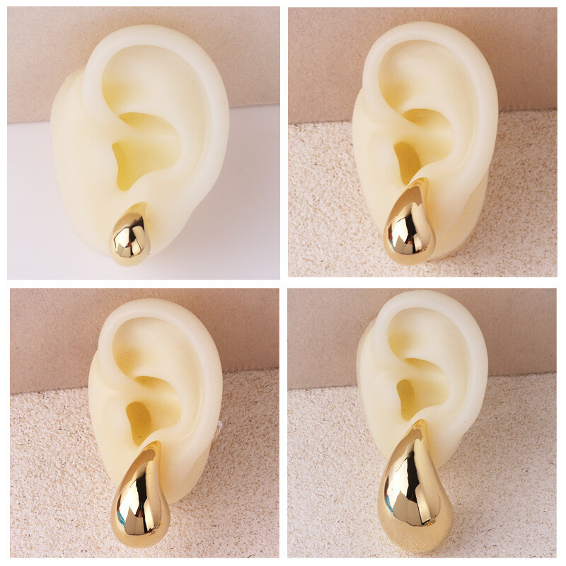 Vintažinės auksinės spalvos vandens lašelių auskarai moterims Madingi metaliniai blizgūs stori stambūs ašariniai auskarai papuošalai dovanos