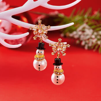 Κορεατικά Luxury Zircon Imitation Pearl Snowman Stud σκουλαρίκια για γυναίκες Γυαλιστερό κρύσταλλο σκουλαρίκι νιφάδα χιονιού Χριστουγεννιάτικο κοσμήματα