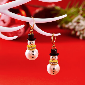 Κορεατικά Luxury Zircon Imitation Pearl Snowman Stud σκουλαρίκια για γυναίκες Γυαλιστερό κρύσταλλο σκουλαρίκι νιφάδα χιονιού Χριστουγεννιάτικο κοσμήματα