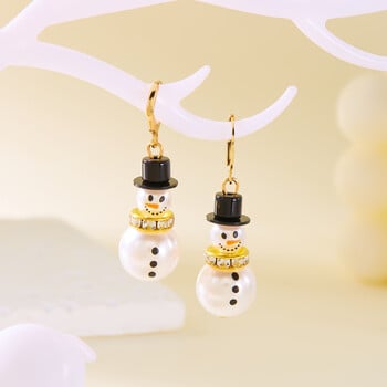 Κορεατικά Luxury Zircon Imitation Pearl Snowman Stud σκουλαρίκια για γυναίκες Γυαλιστερό κρύσταλλο σκουλαρίκι νιφάδα χιονιού Χριστουγεννιάτικο κοσμήματα