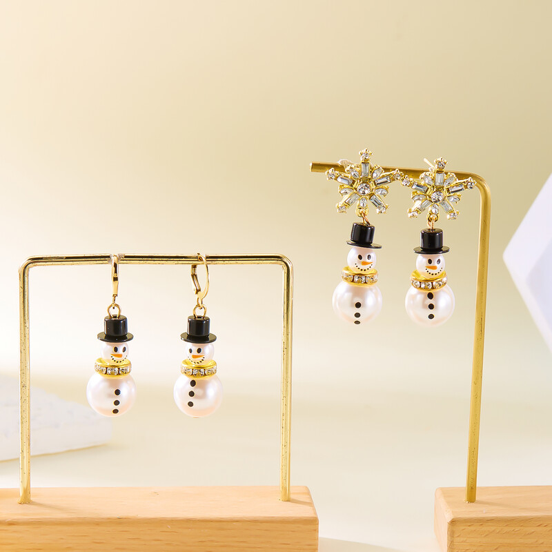 Cercei de lux coreeană cu zirconiu, imitație de perle, om de zăpadă, pentru femei, cercei cu fulgi de nea de cristal strălucitor, bijuterii pentru petrecerea de Crăciun