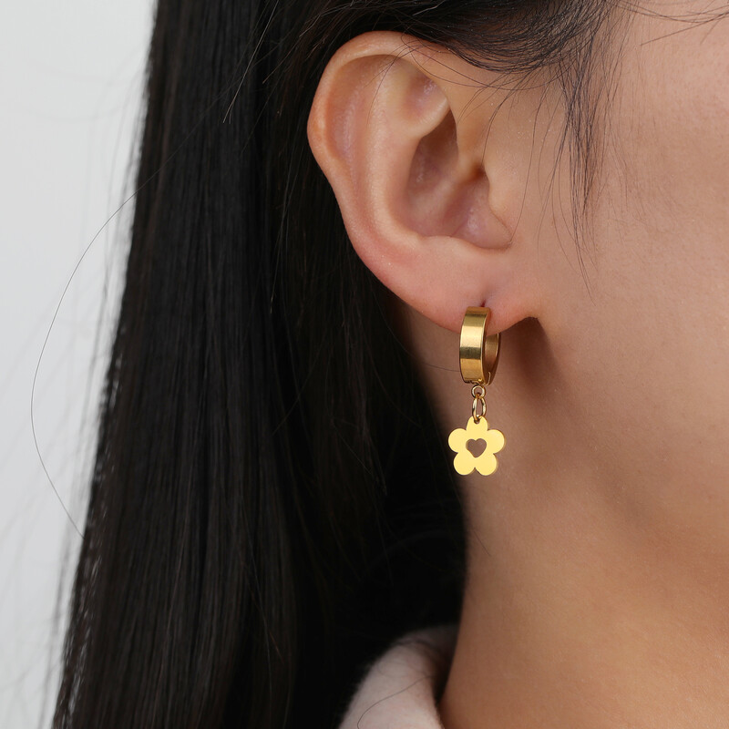 Skyrim Kpop Cercei cu picătură cu flori pentru femei, cercei cu cerc din oțel inoxidabil, de culoare aurie, bijuterii de nuntă, cadou de modă boemă.