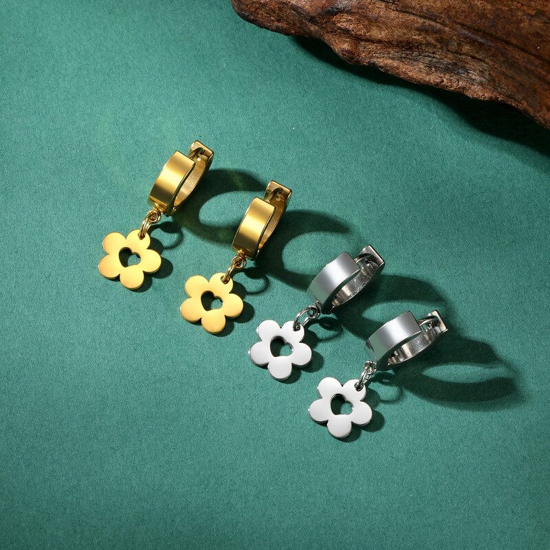 Skyrim Kpop Cercei cu picătură cu flori pentru femei, cercei cu cerc din oțel inoxidabil, de culoare aurie, bijuterii de nuntă, cadou de modă boemă.